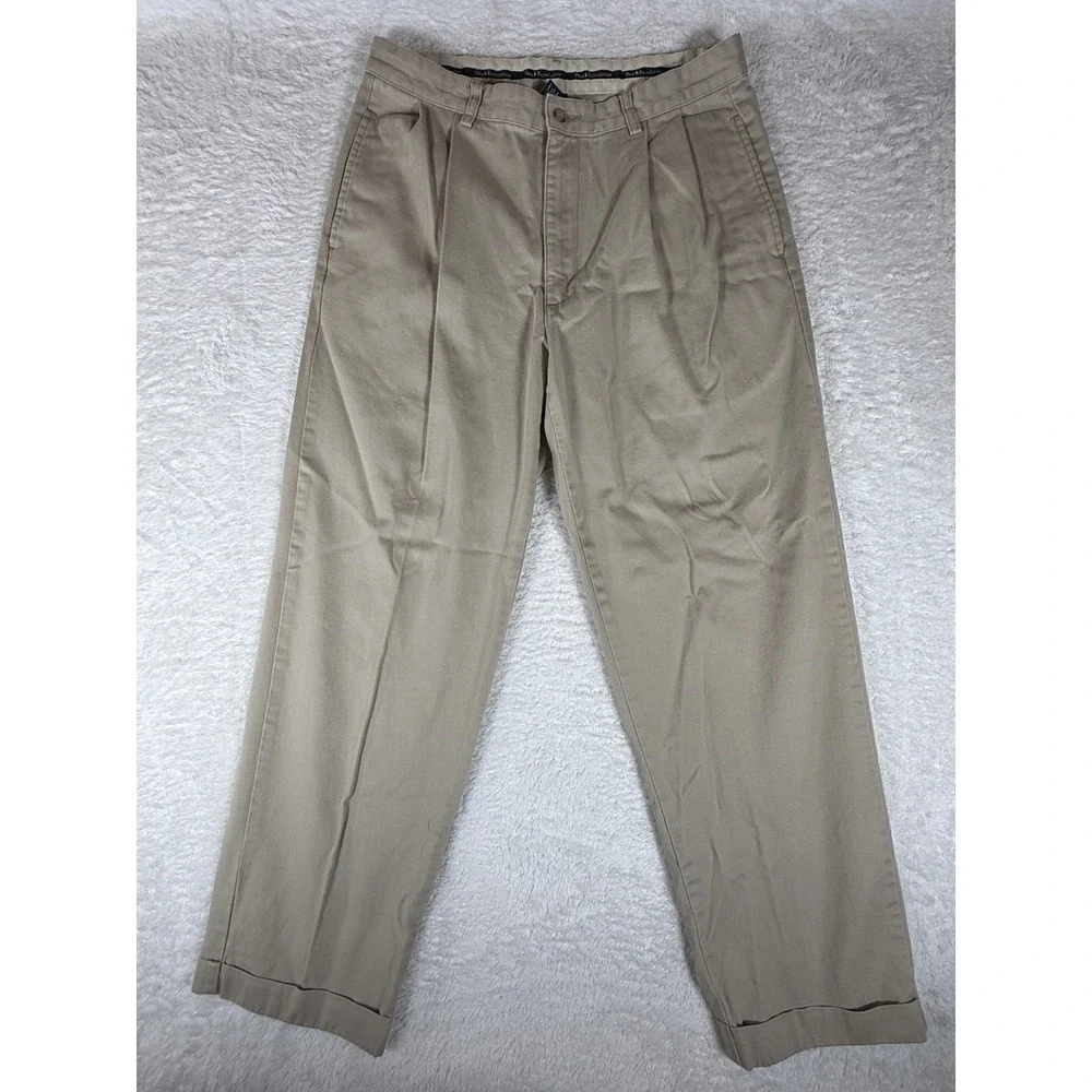Polo Ralph Lauren Andrew Pant Mens 33/30  Beige Double Pleated Cuffed Cotton